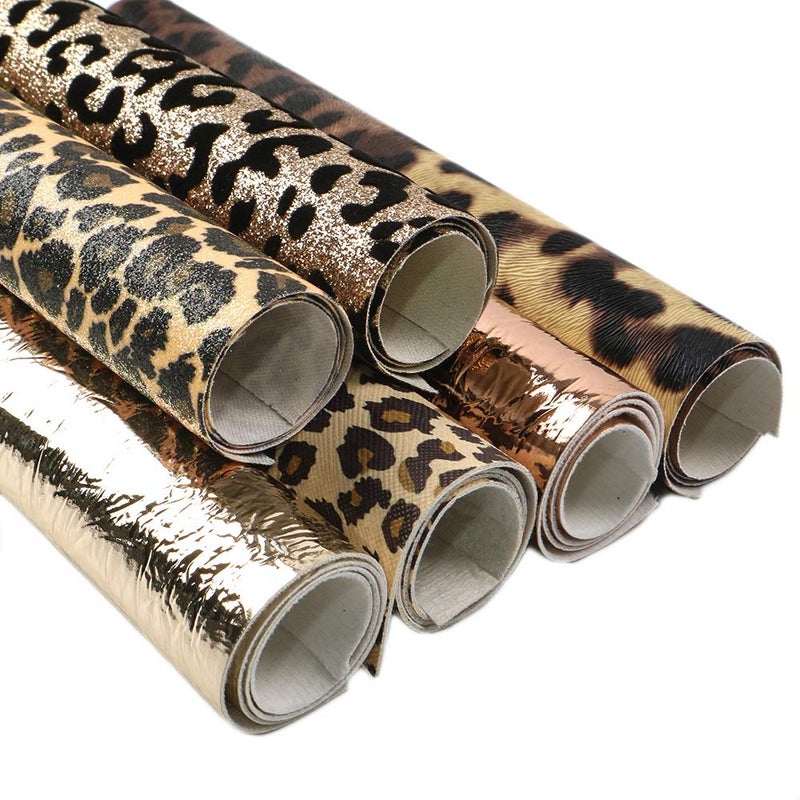 David angie Leopard Printed Faux Leather Sheet Metallic Burst Crack Synthetic Leather Fabric Assorted 6 PCS 7.7" x 12.9" (20 cm x 33 cm) for Hair Accessories DIY Crafts Making (Leopard Pattern B) - Image 2
